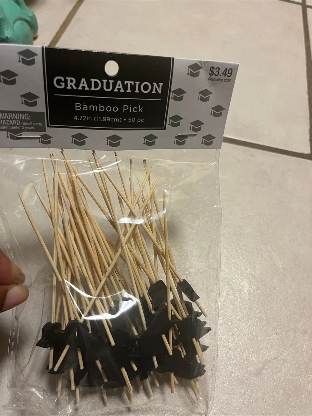 Graduation Bamboo Picks with Black Cap Toppers/